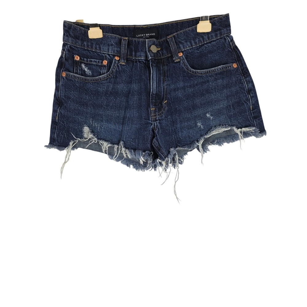 Lucky Brand Cut Off Shorts 4/27 Womens‎ Mid Rise Distressed Raw Hem Dark Wash